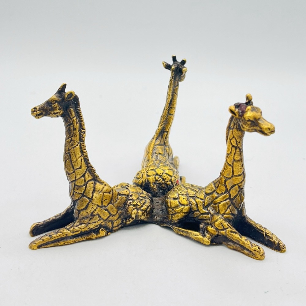 Vintage Andrea by Sadek Brass Giraffe 3 Sitting Figurine Ball Candle Holder